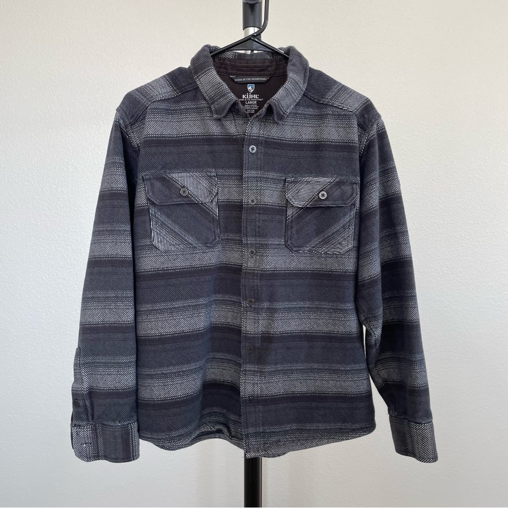 Kuhl Men's Long Sleeve Button-Up Shirt in Charcoal & Gray Stripe